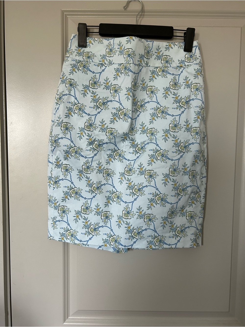 Ann Taylor Light Blue Floral Pencil Skirt with Yellow Accents